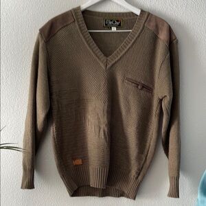 Brown V-Neck Sweater with Ribbed Cuffs